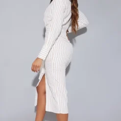 Robe Chemise Mi-longue Blanche Rayée à Taille Nouée Et Jupe Froncée -Jolie Vêtue Soldes Magasin e2e64593cafc24c4a0b8f7fcd47f7795396bd9fe cmw9551 3