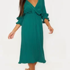 Robe Mi-longue Vert émeraude Plissée à Volants -Jolie Vêtue Soldes Magasin e2f9f3b30192f27b1d459e2d113e228327ee82b2 cly5090 4