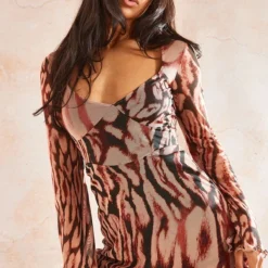 Robe Droite En Mesh Imprimé Léopard à Détail Buste