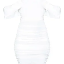 Robe Moulante Tissée Froncée Blanche à Col Bardot Coeur -Jolie Vêtue Soldes Magasin e3249e187e32ecd85d458db37917b63f9bac1140 cms6899 6