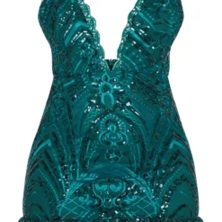 Robe Moulante Vert émeraude à Sequins Et Ourlet Dentelle Volanté -Jolie Vêtue Soldes Magasin e337ed92d30c2545434915bf93fc77fec1de45cd CLZ7424 3