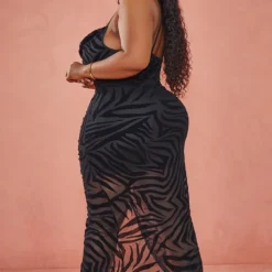 Plus Robe Mi-longue Froncée Dévorée Noire à Col Bénitier -Jolie Vêtue Soldes Magasin e33a2e95cdb233e5dfb086d8a9c02e707ff4a065 cmy4214 3