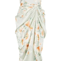 Robe Mi-longue Satinée Vert Sauge Effet Drapé à Col Bardot -Jolie Vêtue Soldes Magasin e35bd75e08538ad361431610708c7cbfb458038f cmq6545 6