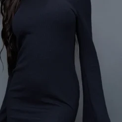 Robe Moulante Côtelée Noire à Manches évasées Découpées -Jolie Vêtue Soldes Magasin e372abbf0d54c575d9c8483a318aa800c8405934 cnc2858 4