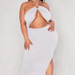 Plus Robe Mi-longue Grise Découpée à Dos Nu -Jolie Vêtue Soldes Magasin e38f2612dc8c1ba54a57f2f6053484ec01e2fe57 cnd2487 1