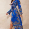 Robe Kimono Longue Bleu Cobalt à Imprimé Géométrique -Jolie Vêtue Soldes Magasin e40162d1e3e152d359b913daf773f961c631c041 clt4769 1
