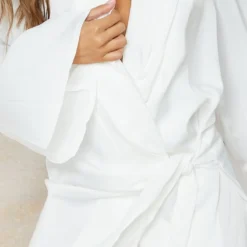 Robe Blazer Droite Blanche à Décolleté Très Plongeant Détail Noeud -Jolie Vêtue Soldes Magasin e40a30f85a3555dfc018a36adc2889b0f2e639fc cms0115 5