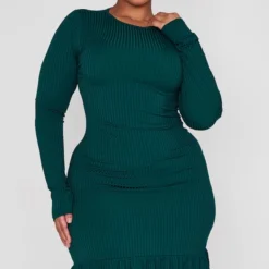 Plus Robe Moulante Vert émeraude à Ourlet Volanté -Jolie Vêtue Soldes Magasin e418b2b21dc179855d42dca2332610b4647a1c7b cnc5169 3