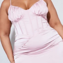 Plus Robe Mi-longue Satinée Rose Cendré à Buste Froncé -Jolie Vêtue Soldes Magasin e4535a2c04361110c07e53168bf8a5b9aa93e928 cnd4873 4