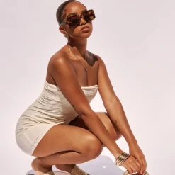 Petite Robe-bustier Moulante Texturée Crème à Bordure Repliée -Jolie Vêtue Soldes Magasin e46476274cad8f88191f07a7990e90f485bd6d0b cne2326 3