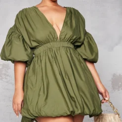 Plus Robe Kaki Bouffante à Manches Ballon -Jolie Vêtue Soldes Magasin e4a5cd484f57043322d9b318f9a9469f683a7ecb cnb5228 1