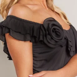 Robe Moulante Noire à Fleur Et Col Bardot -Jolie Vêtue Soldes Magasin e4b81168e5e2c70b1baa37e27186b5abdbc49ca9 cnd7556 4