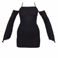 Robe Moulante Côtelée Noire Dos Nu à Col Bardot Et Ourlet Légèrement Volanté -Jolie Vêtue Soldes Magasin e4e2604fa67972078a178a43194be3753651200e cnc5779 5