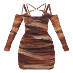 Shape Robe Moulante En Mesh Froncé Marron Imprimé Superposé à Dos Nu Et Anneau -Jolie Vêtue Soldes Magasin e51f51e06b097abf7391618f0bd5c709a044226a cmu8848 6