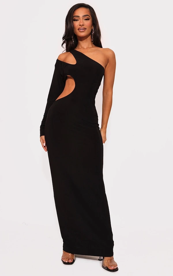 Petite Robe Longue Moulante Noire à Découpes 5 Petite Robe Longue Moulante Noire à Découpes – Image 3