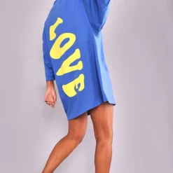Robe T-shirt Oversize Bleu Vif à Slogan Love Au Dos