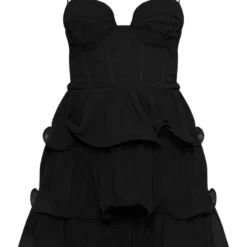 Robe Moulante En Mousseline De Soie Noire Plissée à Volants Et Détail Bonnets -Jolie Vêtue Soldes Magasin e53fdba5a84f97b8d05bbecbaa8dc9e1053c659e cnd0604 5