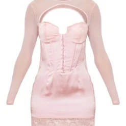 Robe Moulante Satinée Rose à Manches En Mesh Détail Crochets & Oeillets Et Dentelle -Jolie Vêtue Soldes Magasin e5b7b3eb4cf09c4c3c8540ad7a004374e7780eaa cnd0375 5