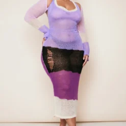 Plus Robe Longue En Maille Tricot Transparente Violette -Jolie Vêtue Soldes Magasin e5d82808ecb8868445324e84a89402fce078fddc cnd4947 3
