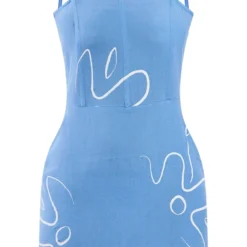 Robe Moulante Bleue Effet Lin à Imprimé Et Bretelles -Jolie Vêtue Soldes Magasin e5d87ab8ae89e45c67eae3b1a3be4196e22c4bd9 cnd5462 5