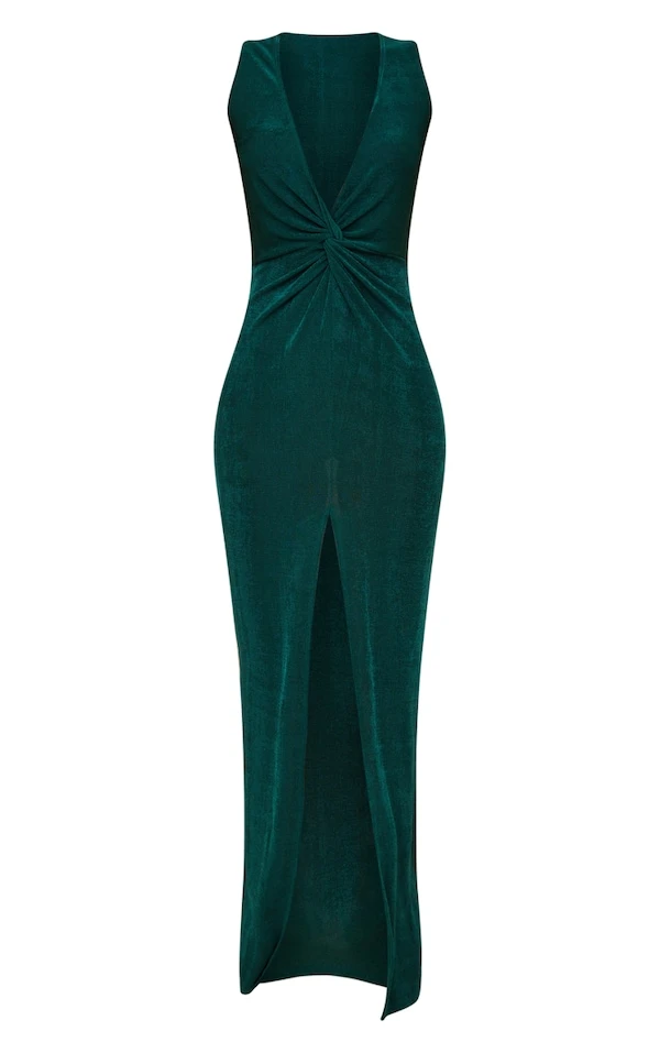 Robe Longue Moulante En Acétate Vert émeraude à Détail Torsadé 7 Robe Longue Moulante En Acétate Vert émeraude à Détail Torsadé – Image 5