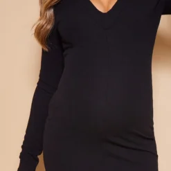 Maternité Robe De Grossesse Mi-longue Noire Crêpée Côtelée à Col Polo -Jolie Vêtue Soldes Magasin e6a1ba7f20d574da8a22747695d22a14374fabf8 cnb6514 4