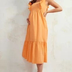 Maternité Robe Longue De Grossesse Orange Volantée Sans Manches -Jolie Vêtue Soldes Magasin e705761991bb78c8041f97f307abd995fede578d cnd7259 3