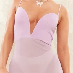 Robe Longue En Mesh Transparent Lilas à Bretelles Et Barre En V Plongeante -Jolie Vêtue Soldes Magasin e75ce53b97c4e091f3b4d2c2faf09ae65be7ac3f cne4559 4