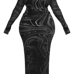 Plus Robe Longue En Mesh Imprimé Noir à épaules Dénudées -Jolie Vêtue Soldes Magasin e79c9a2370a516b473ad447b0cb3cb9ab6e07a5d cnc0703 5