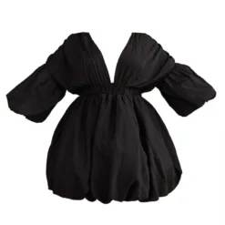 Plus Robe Noire Bouffante à Manches Ballon -Jolie Vêtue Soldes Magasin e7b93e2f16d6d9f848123faf775f6ea9e2f3ead0 CMY9439 6