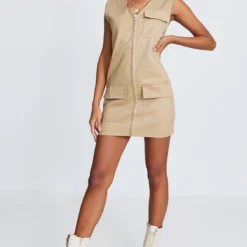 Robe Cargo Camel Sans Manches à Détail Poches -Jolie Vêtue Soldes Magasin e7bdc722057db2f272da2c2514fdbfce7e35e026 cnd1297 3
