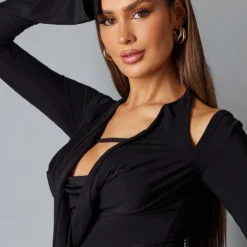 Robe Moulante Mi-longue Noire à Col Bénitier Et Manches Longues -Jolie Vêtue Soldes Magasin e7cf44463951535c878fa152659db75451e919e6 cnc2958 4