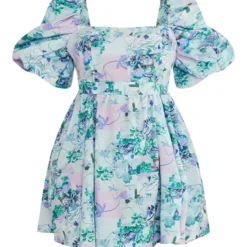 Plus Robe Bouffante Nouée à La Taille Fleurie Bleue -Jolie Vêtue Soldes Magasin e80844b85d4ec990b51661d6831cc9bb565060db cnc9700 5