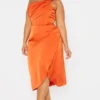 Plus Robe Mi-longue Satinée Orange à Détail Drapé Et Ourlet Fendu -Jolie Vêtue Soldes Magasin e8108c413a7172e05cd77d739e2060137f9fd44a cmu5772 1