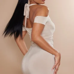 Robe Très Moulante Torsadée Gris Pierre à Dos Nu Noué -Jolie Vêtue Soldes Magasin e89905702292c1a1c431b16d1caa718ca07cbd06 cnd2281 2