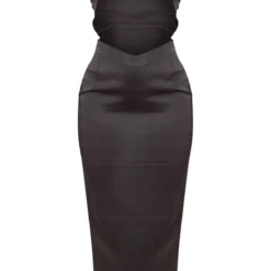 Robe Longue Satinée Noire à Découpes Et Bretelles -Jolie Vêtue Soldes Magasin e8aefee4ee408f10f47e447c4c2201c04c6f3d77 cne1425 5