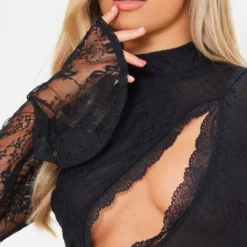 Robe Moulante En Dentelle Transparente Noire Découpée à Manches évasées -Jolie Vêtue Soldes Magasin e8d88f9024a9d1d4f17e1474e873614537fcff74 cnc7676 4