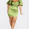 Plus Robe Moulante En Maille Tissée Vert Olive à Manches Bouffantes -Jolie Vêtue Soldes Magasin e8df4999c38508f90860c106535f4abb3652f6d8 cmu5767 1