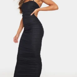 Robe Longue Noire Froncée En Mesh à Bretelles -Jolie Vêtue Soldes Magasin e9070597d0c2f0bf27b262a9395faecf17ff13d9 clx3333 3