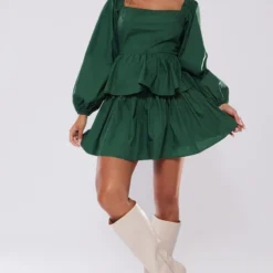 Robe Droite En Coton Vert Forêt à étages Et Manches Longues Détail Dos Noué -Jolie Vêtue Soldes Magasin e90906bdd0857fe0c5ebb986231c328aa9dd89da cnb4798 3