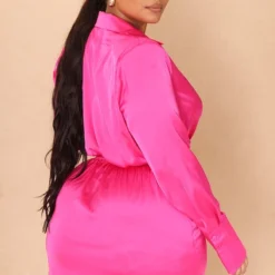 Plus Robe Chemise Satinée Fuchsia à Cache-coeur -Jolie Vêtue Soldes Magasin e91e57bddbead1991f2f593f7e89fa8c29f41984 cmw4080 3