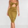Shape Robe Mi-longue Moulante Vert Olive Torsadée En Acétate Froncé