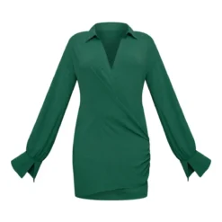 Robe Chemise Tissée Bleu Sarcelle Texturée Très Décolletée à Manchettes évasées -Jolie Vêtue Soldes Magasin e9681f7314e394657a1742ac13e7037e9f03928a cnb9160 5