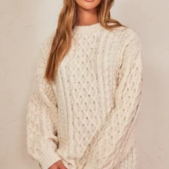 Robe Pull En Maille Torsadée épaisse Crème -Jolie Vêtue Soldes Magasin e96ec21e33d38da710d1306ae0e13372a37db42d cna5286 3