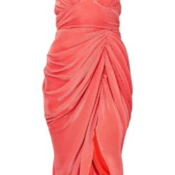 Robe Mi-longue Drapée Plissée Corail à Armatures -Jolie Vêtue Soldes Magasin e975ef3d06ed506a5cf56fd114e1b10d276c451c cne8509 5