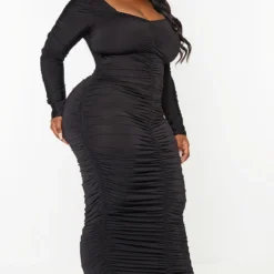 Plus Robe Longue Noire Très Froncée à Manches Longues -Jolie Vêtue Soldes Magasin e9be957a2524f4f79094bb4966c25e7d756ac3e7 cmv1516 4