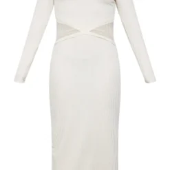 Robe Longue Côtelée Texturée Crème à Découpes Croisées -Jolie Vêtue Soldes Magasin e9c3d322a060a3682fa6c2351388f49d4005bca5 cnd1333 5