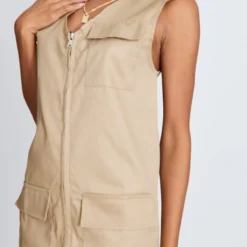 Robe Cargo Camel Sans Manches à Détail Poches -Jolie Vêtue Soldes Magasin ea5878c212216dd7da8a6612ba552ced5ec5fbcb cnd1297 4