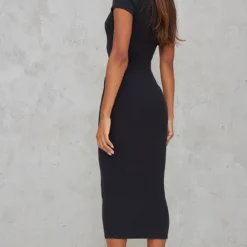 Robe Mi-longue Côtelée Brossée Noire à Col Carré 8 Robe Mi-longue Côtelée Brossée Noire à Col Carré -Jolie Vêtue Soldes Magasin ea98524663412a8f10c0286335052ae16faafc7d cna0220 2