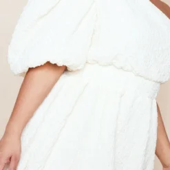 Plus Robe Bouffante Texturée Crème à épaule Unique -Jolie Vêtue Soldes Magasin eabc357f244965e4f95543a0d6ed1886451577fe cne0769 4